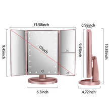 Load image into Gallery viewer, deweisn Tri-Fold Lighted Vanity Makeup Mirror with 21 LED Lights,3X/2X Magnification Mirror,Touch Sensor Switch, Two Power Supply Mode Tabletop Makeup Mirror,Travel Cosmetic Mirror