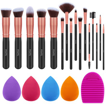 Load image into Gallery viewer, Syntus Makeup Brush Set, 16 Makeup Brushes &amp; 4 Blender Sponge &amp; 1 Brush Cleaner Premium Synthetic Foundation Powder Kabuki Blush Concealer Eye Shadow Makeup Brush Kit, Black Golden
